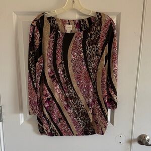 Chico's Pink and Brown Animal Print Blouse Size 1